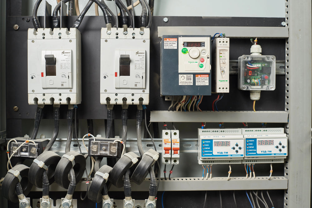 Electrical panel full of circuit breakers from a contractor