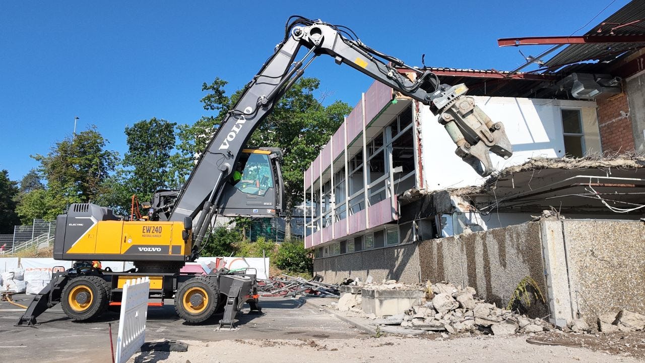 Demolition jobsite with recoverable electrical surplus equipment
